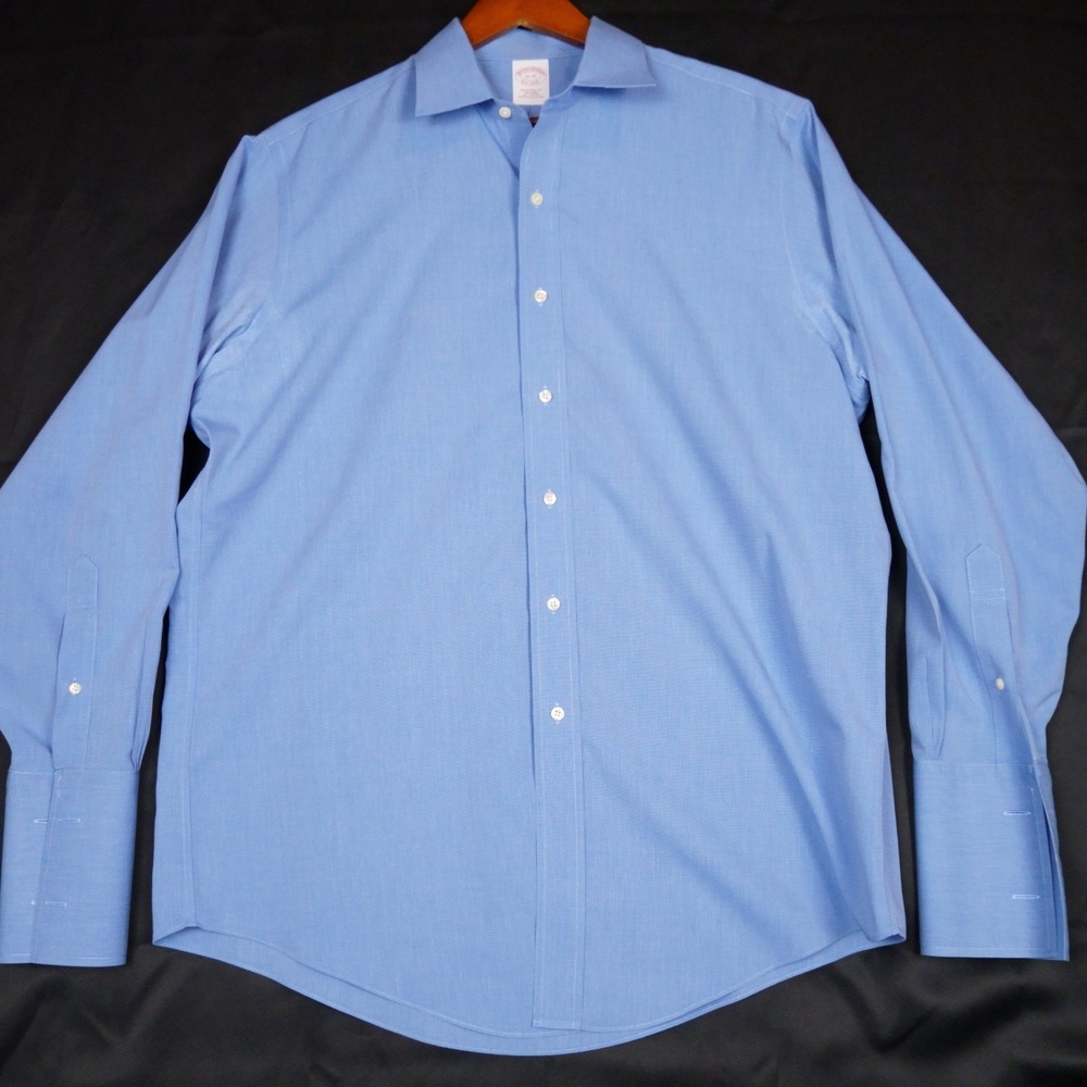Brooks Brothers Dress Shirt Mens 16-34 Blue Non-Iron French Cuff Trad Fit Cotton